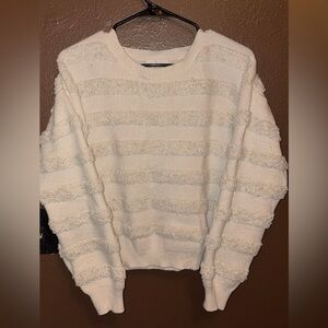 Cozy Cream Textured Stripe Sweater - Women's
